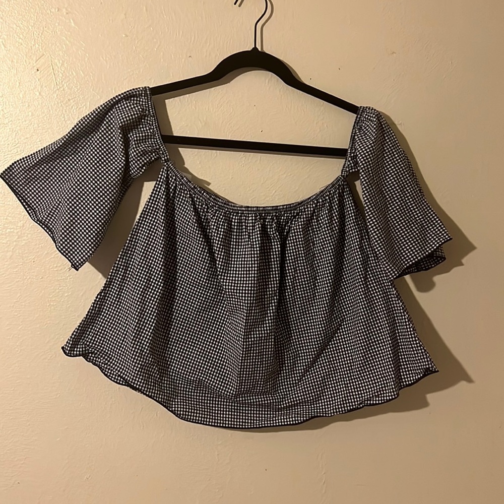 Black and white gingham off the shoulder top. Size L